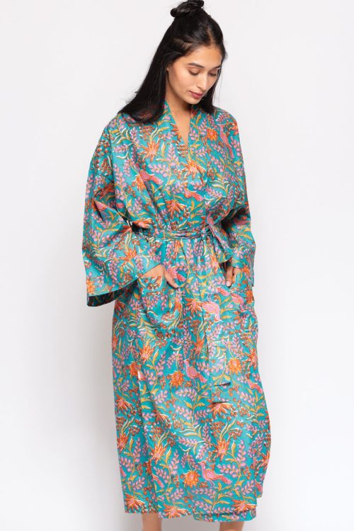 Reva Floral Block Print Kimono Robe