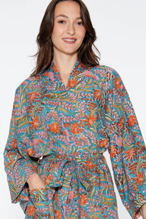 Reva Blue Floral Kimono Robe