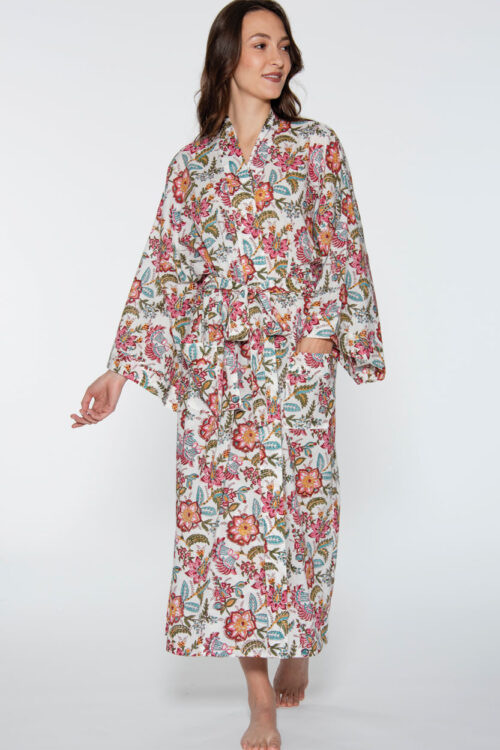 Reva White Floral Kimono Robe