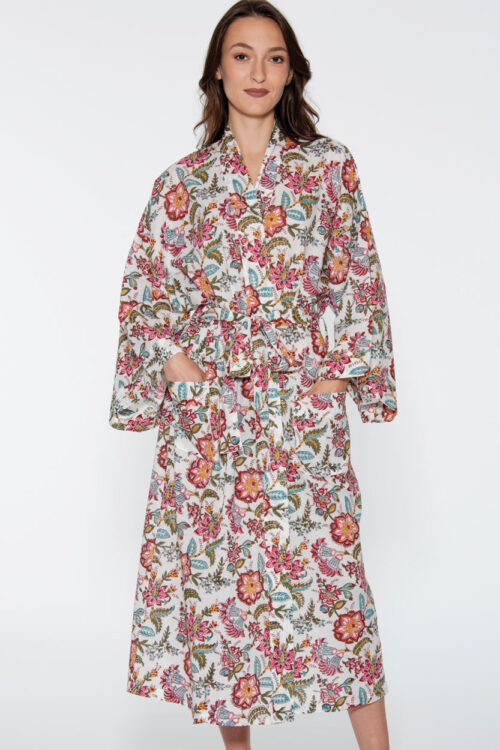 Reva White Floral Kimono Robe