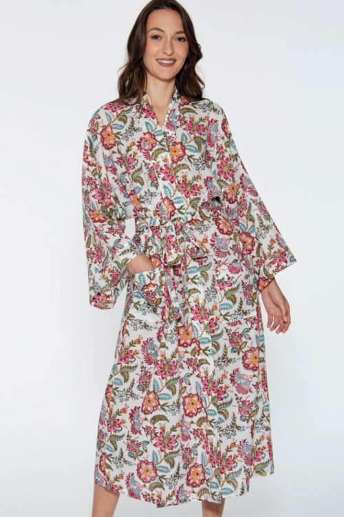 Reva White Floral Kimono Robe