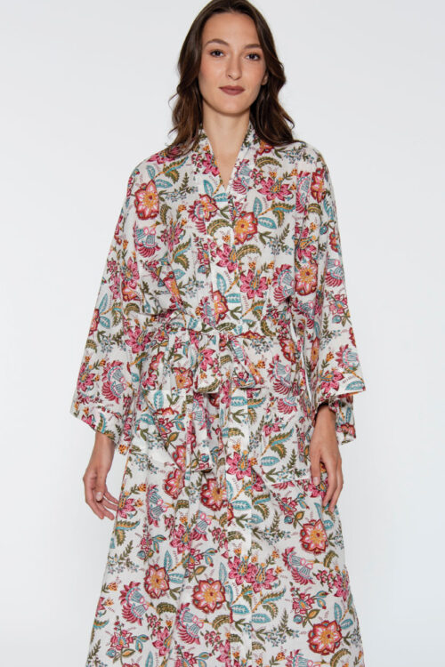 Reva White Floral Kimono Robe