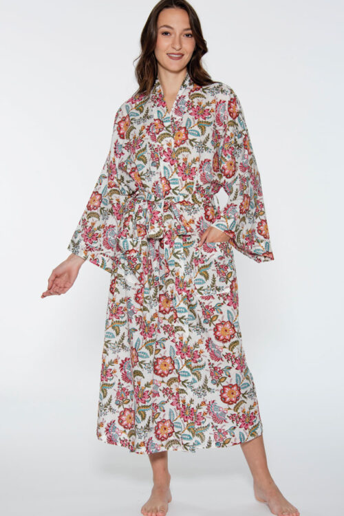 Reva White Floral Kimono Robe