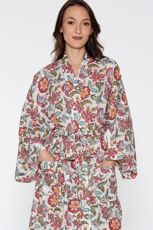 Reva White Floral Kimono Robe