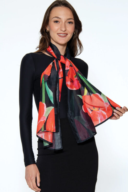 Samiya Red Poppies Print Scarf