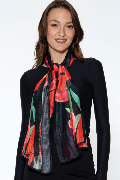 Samiya Red Poppies Print Scarf