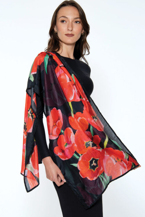 Samiya Red Poppies Print Scarf