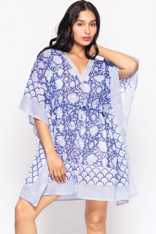 Blue Cotton Kaftans with Floral Print