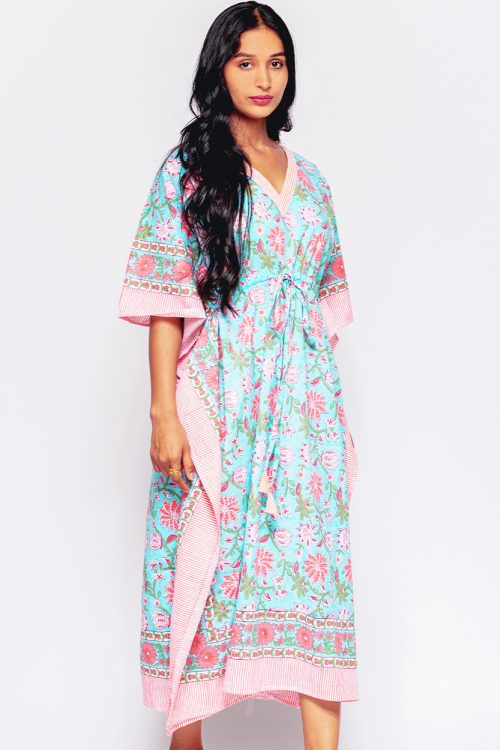 Anjali Turquoise Floral Caftan