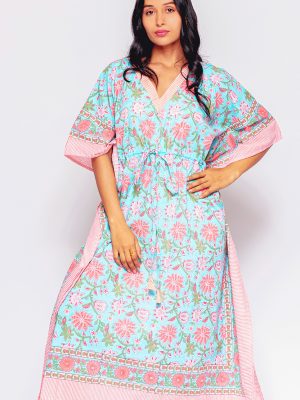 Anjali Turquoise Floral Caftan