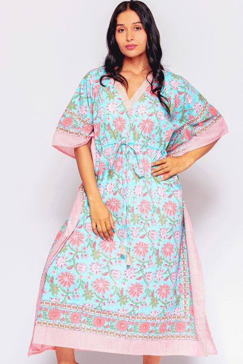 Anjali Turquoise Floral Caftan