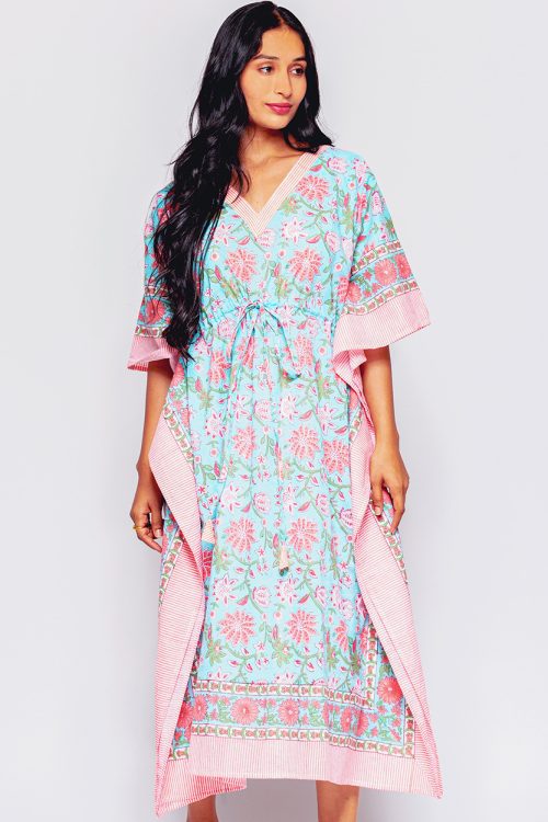 Anjali Turquoise Floral Caftan