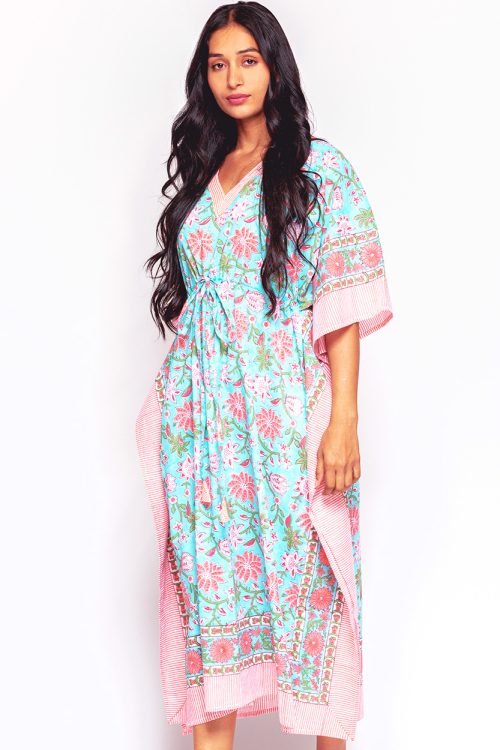 Anjali Turquoise Floral Caftan