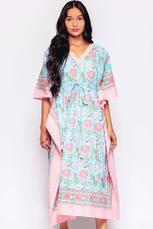 Anjali Turquoise Floral Caftan