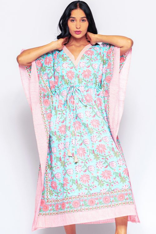 Anjali Turquoise Floral Caftan