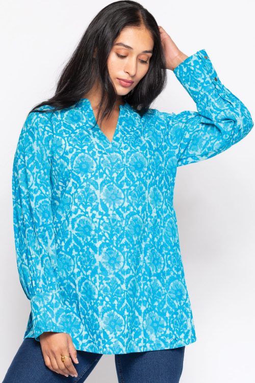 Jaya Turquoise Cotton Tunic Top