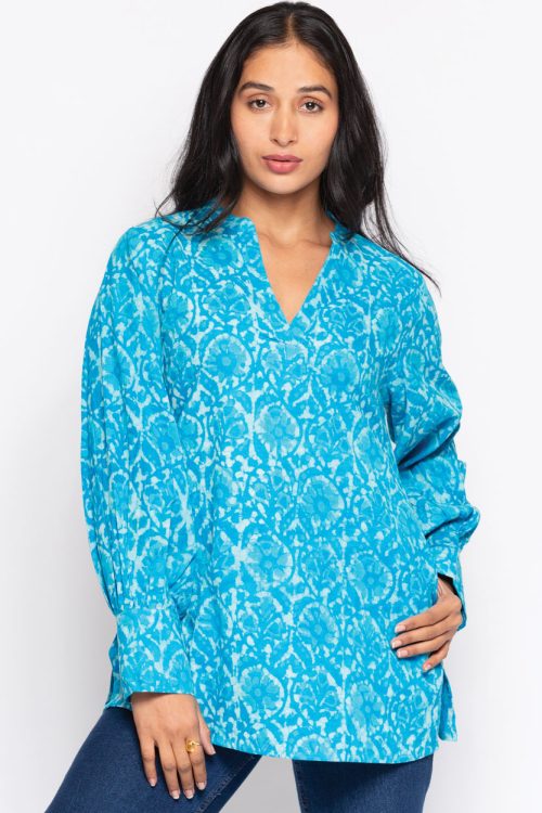 Jaya Turquoise Cotton Tunic Top