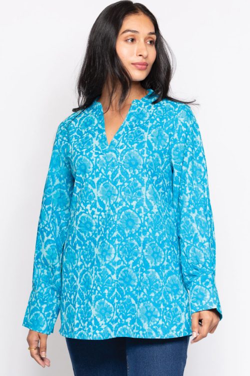 Jaya Turquoise Cotton Tunic Top