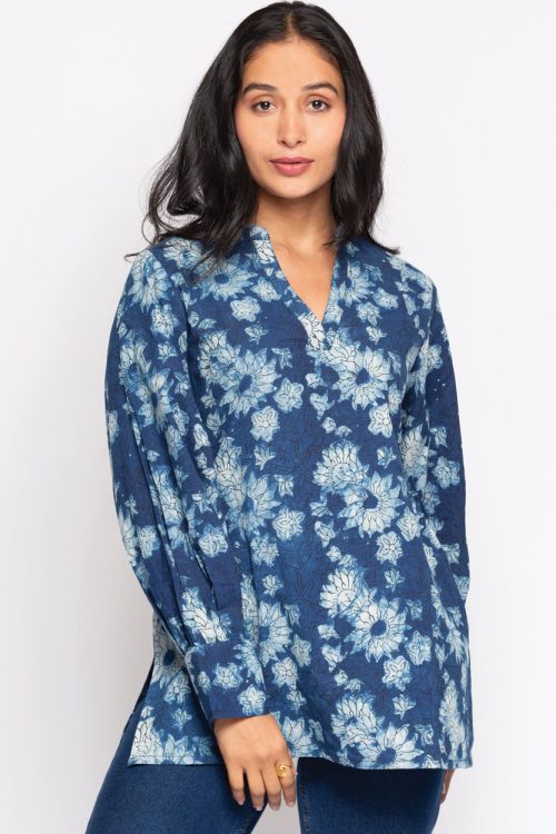 Jaya Indigo Cotton Tunic Top