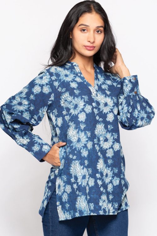 Jaya Indigo Cotton Tunic Top