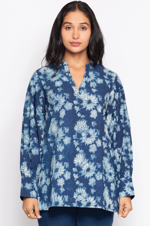 Jaya Indigo Cotton Tunic Top