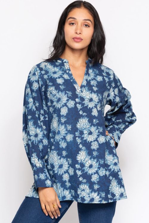 Jaya Indigo Cotton Tunic Top