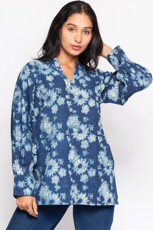 Jaya Indigo Cotton Tunic Top