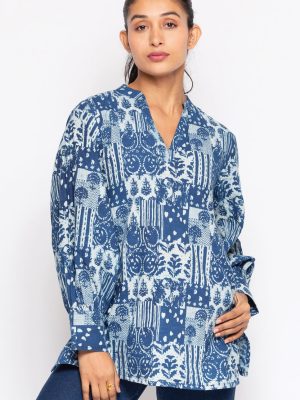 Jaya Navy Blue Cotton Tunic Top