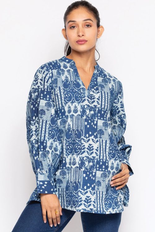 Jaya Navy Blue Cotton Tunic Top