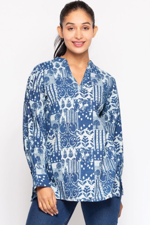 Jaya Navy Blue Cotton Tunic Top