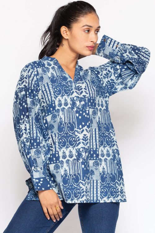 Jaya Navy Blue Cotton Tunic Top