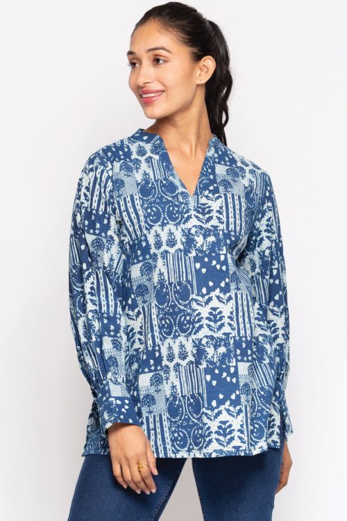 Jaya Navy Blue Cotton Tunic Top