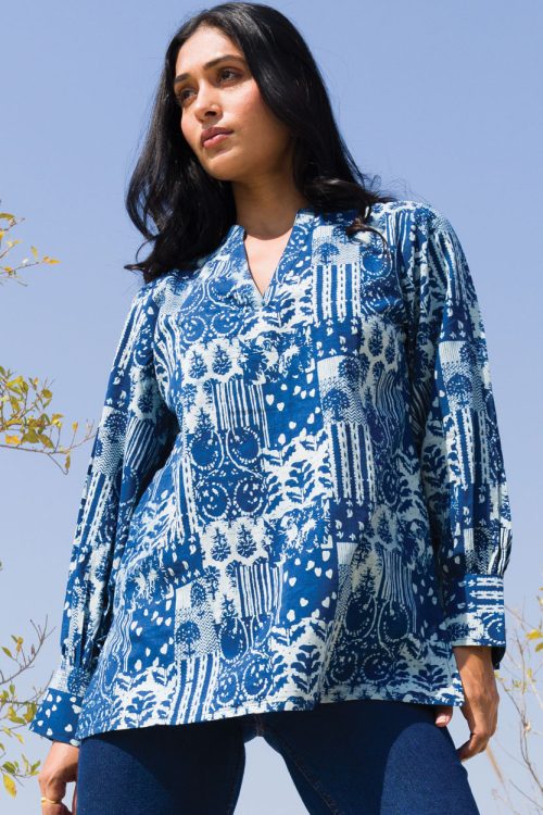 Jaya Navy Blue Cotton Tunic Top