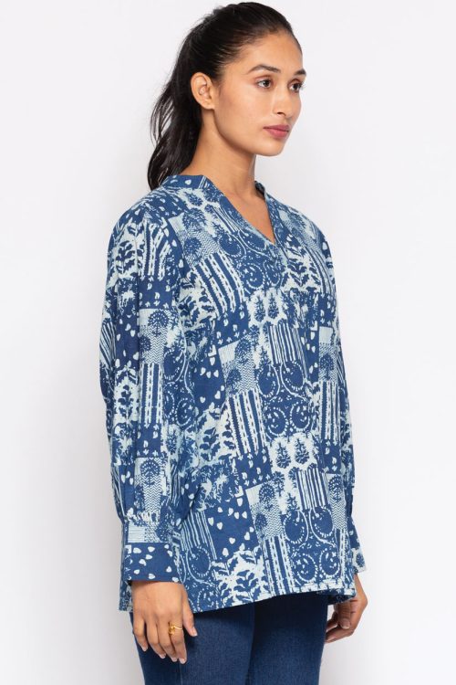 Jaya Navy Blue Cotton Tunic Top