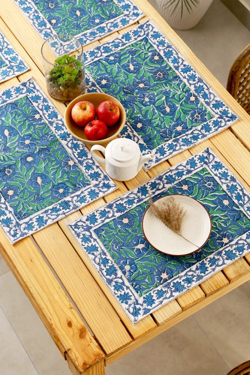 Blue Floral Placemats Set