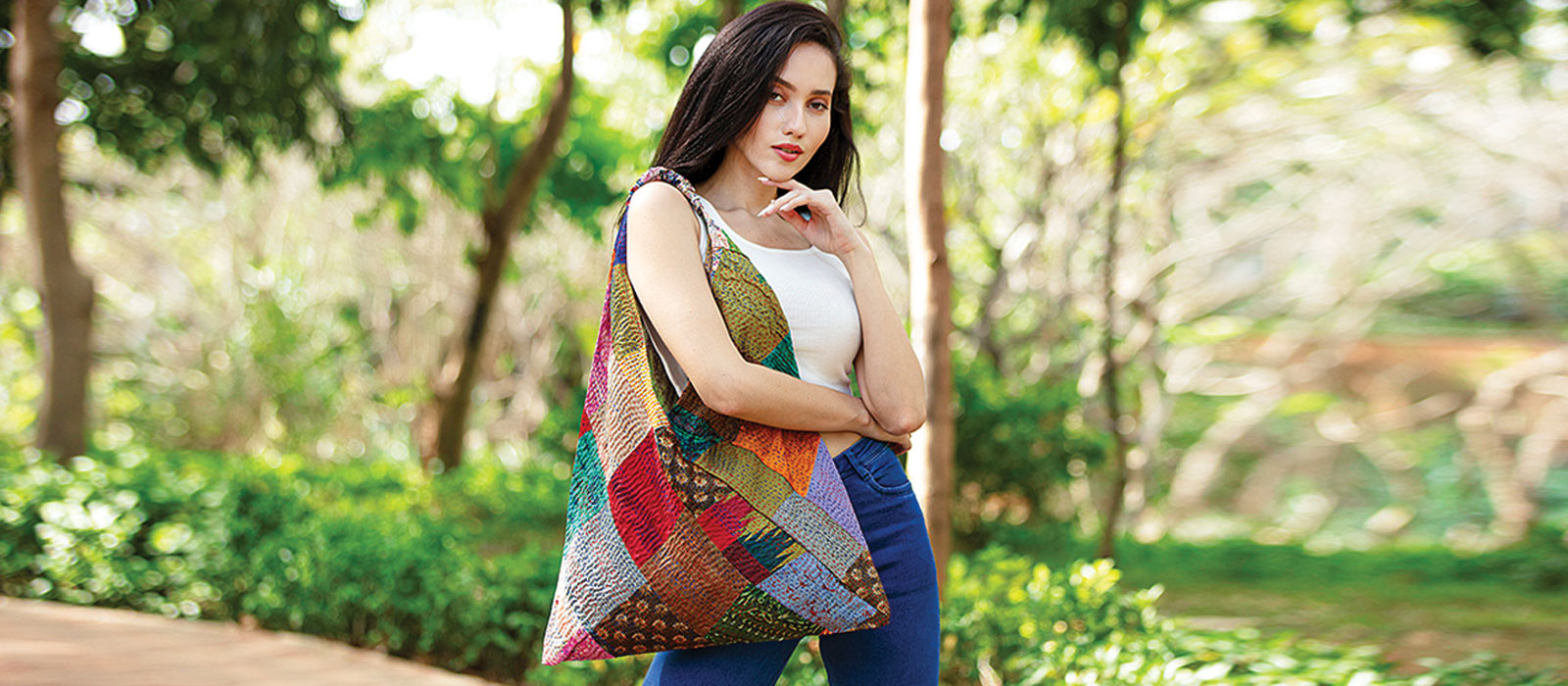 Silk Kantha Triangle Bag