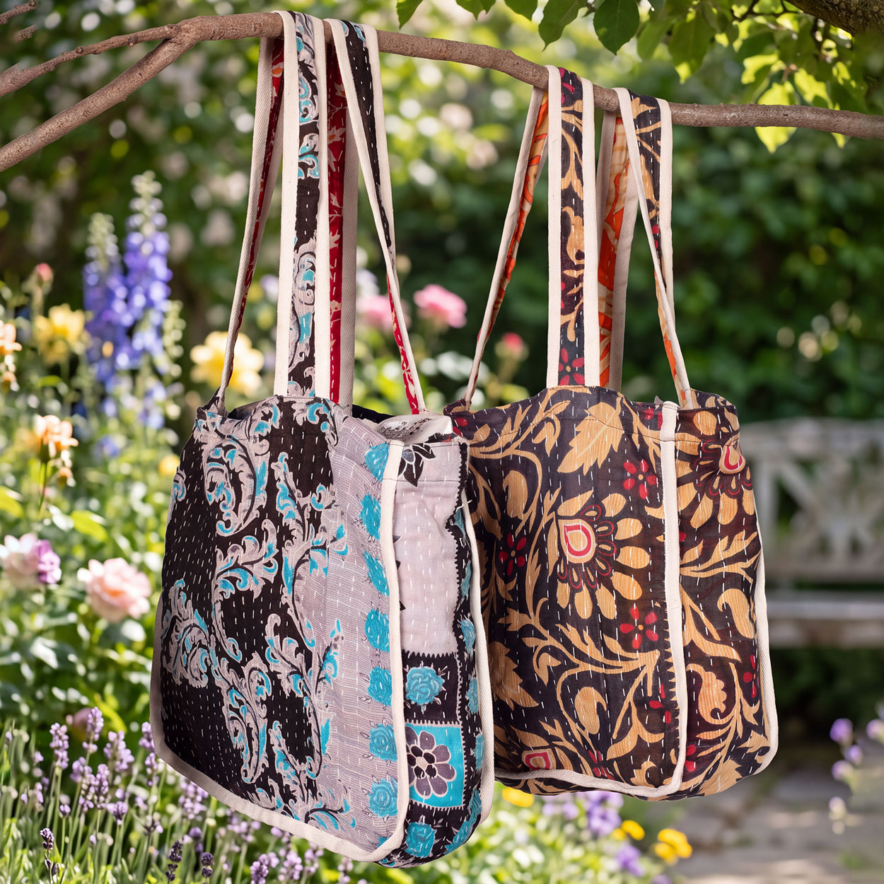 Black Kantha Market Bags