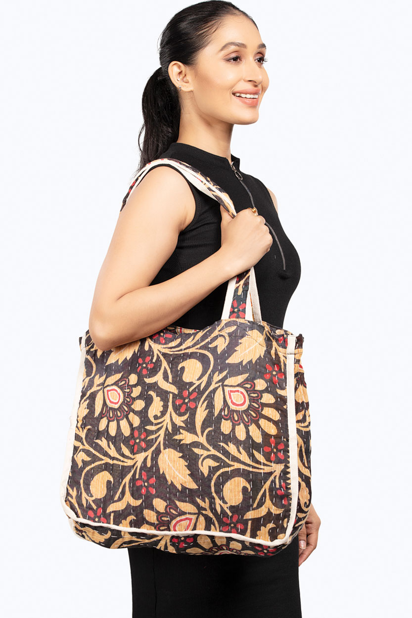 Black Kantha Market Bag