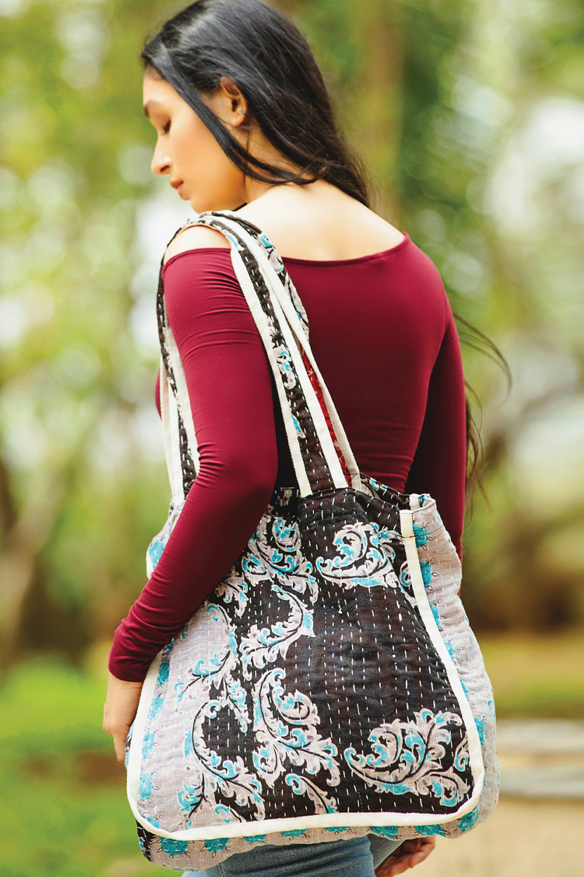 Black Kantha Market Bag
