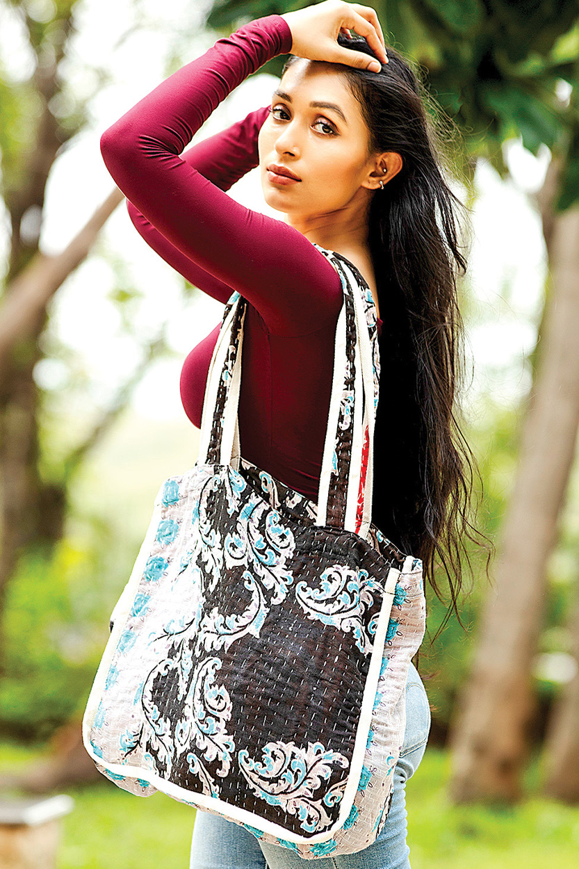 Black Kantha Market Bag