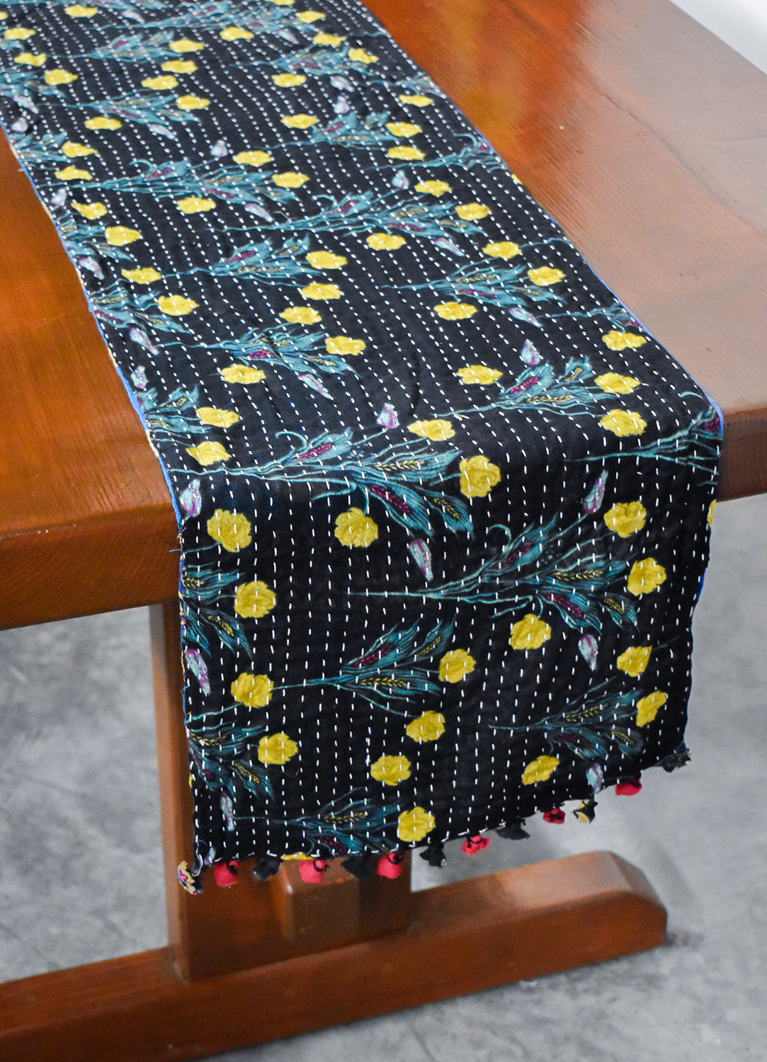 Black Kantha Table Runner