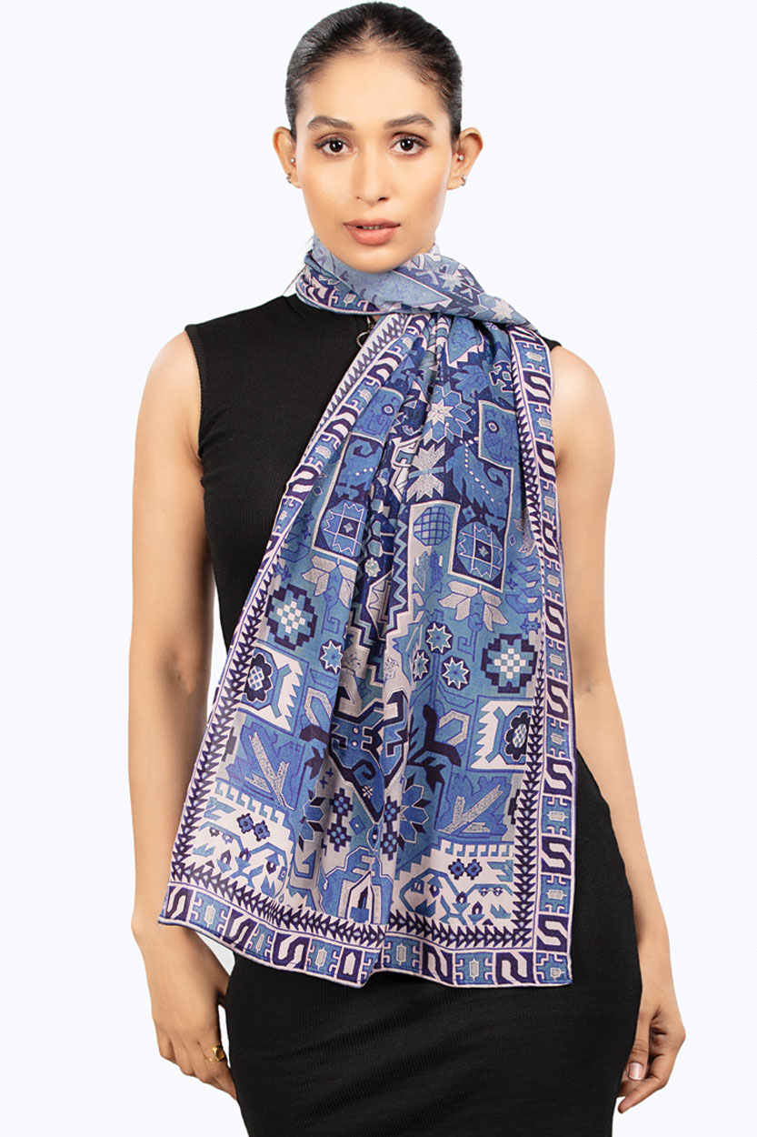 Fair Trade Blue Geometric Scarf