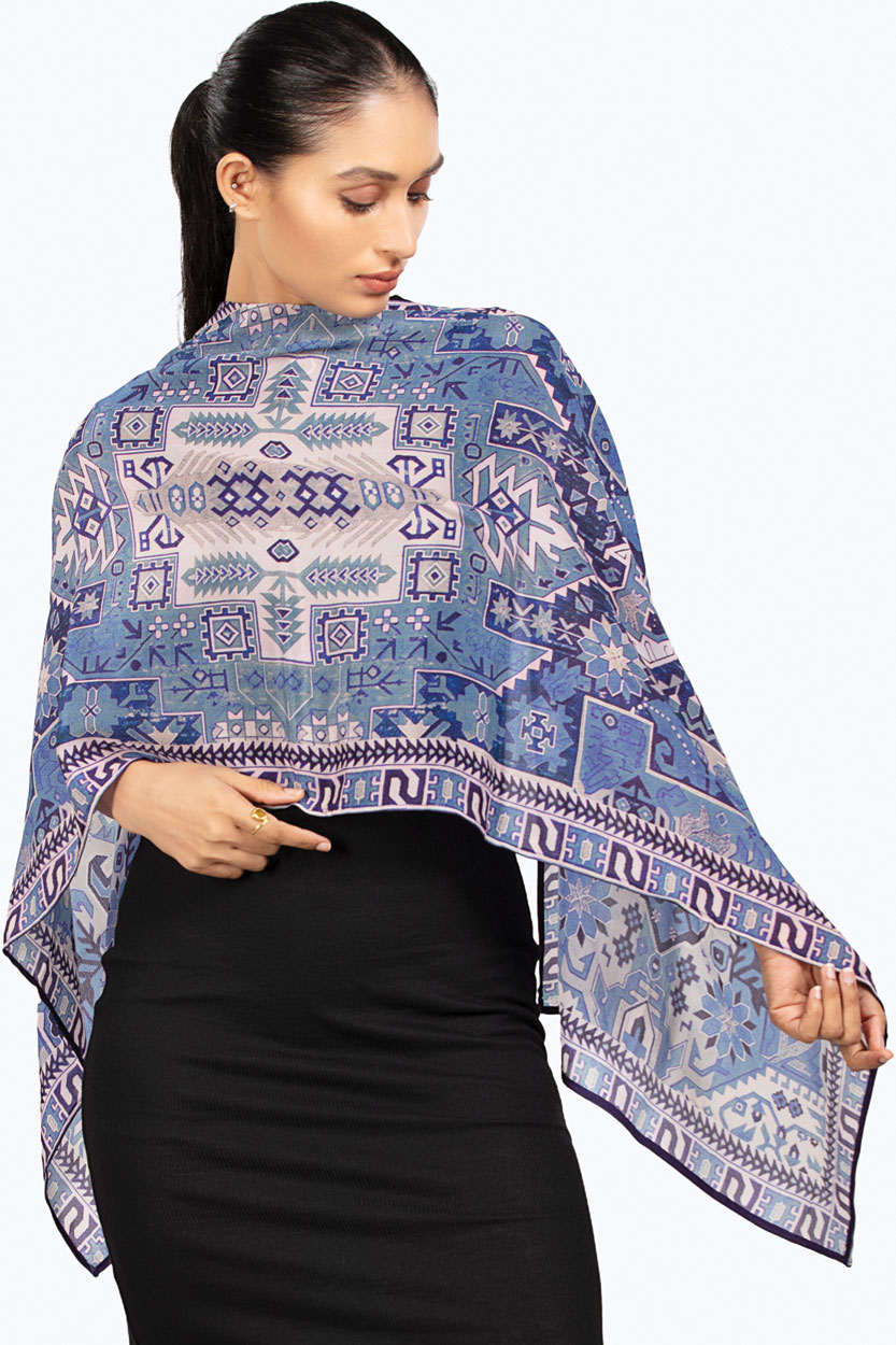 Fair Trade Blue Geometric Scarf