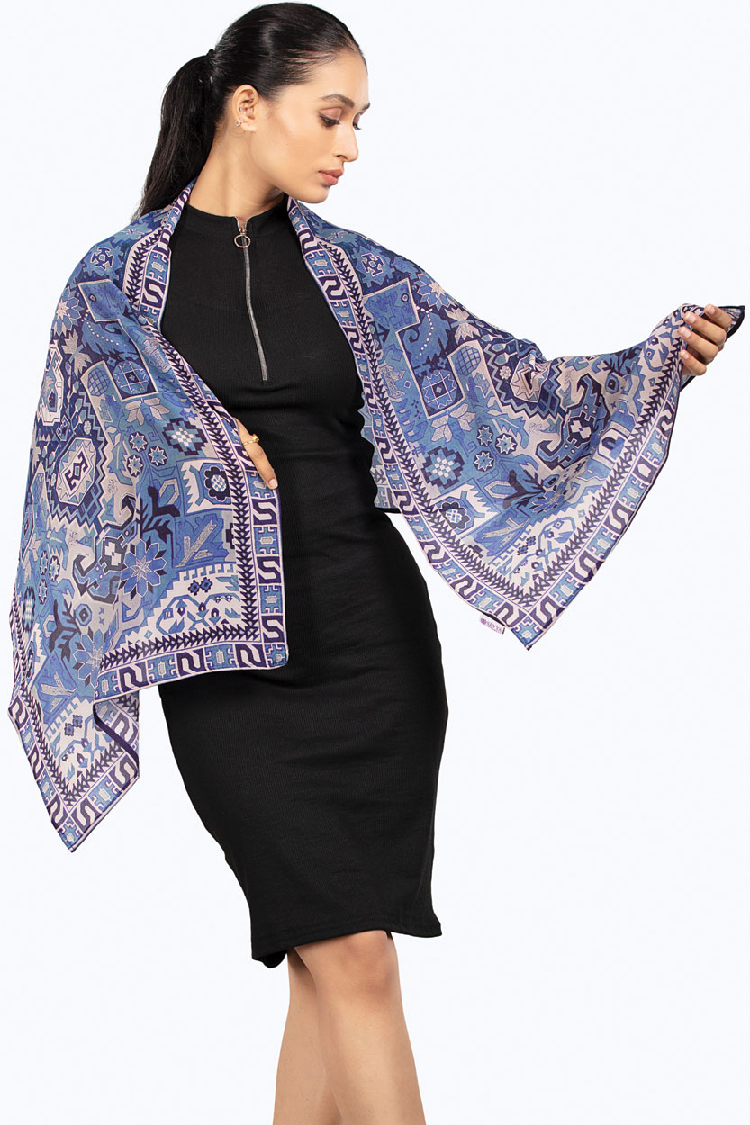Fair Trade Blue Geometric Scarf