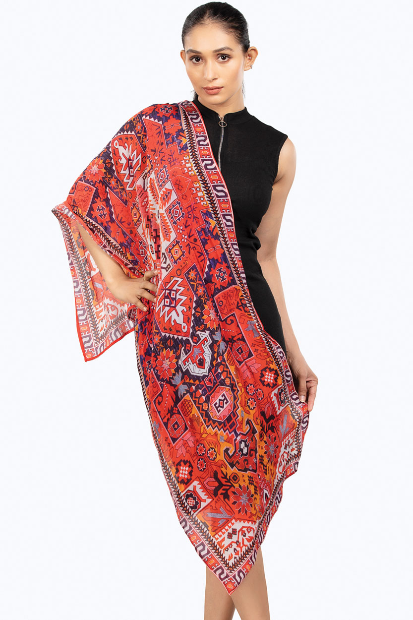 Red Geometric Scarf