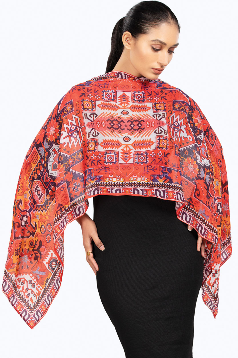 Red Geometric Scarf