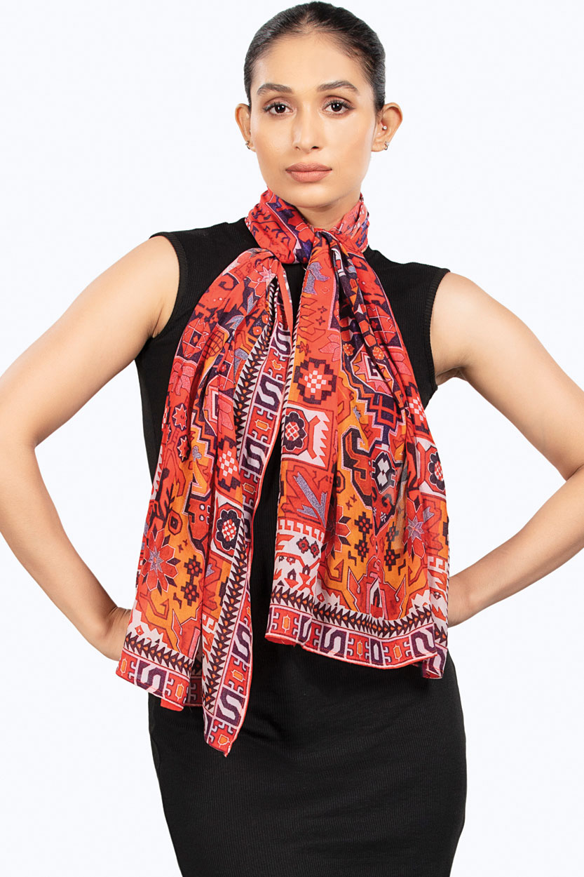 Fair Trade Red Geometric Scarf