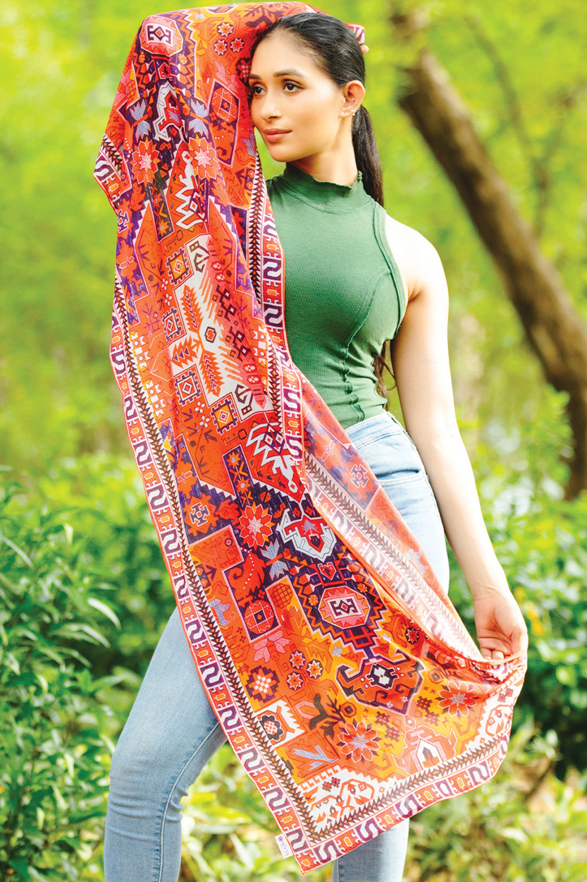 Fair Trade Red Geometric Scarf