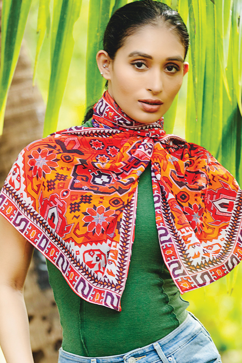 Fair Trade Red Geometric Scarf