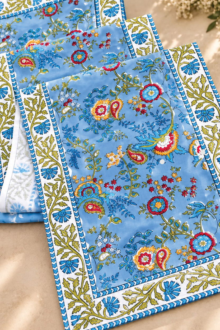 Blue Floral Table Runner